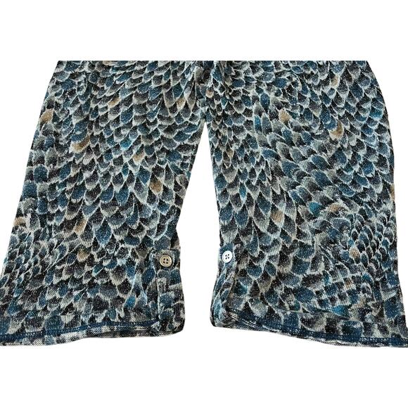 COCOMO WOMAN LONG ROLL TAB SLEEVE V-NECK TUNIC TOP, WOMENS, 3X, BLUE BLACK TAN - Picture 8 of 10